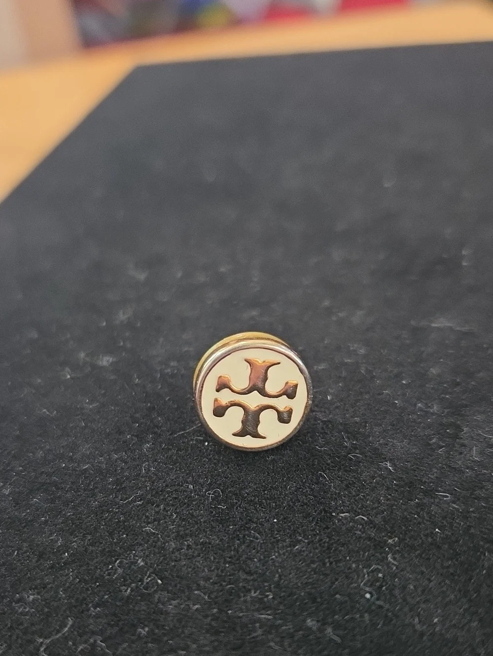 Tory Burch Gold Logo Single Stud with Cream Enamel Inlay